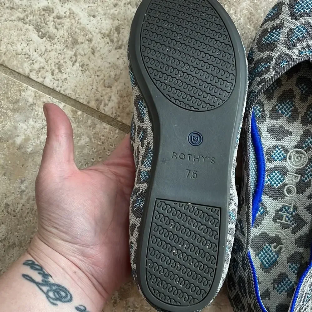 Rothy’s The Flat in Leopard Spotted Grey Blue Ballet Flat